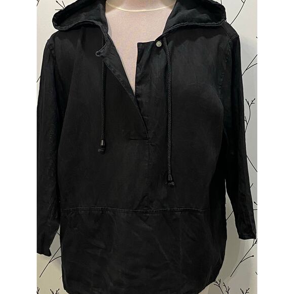 VTG C+R Comfort & Relax 100% Linen Black Topper Hood Medium Lagenlook Minimalist - Picture 3 of 6